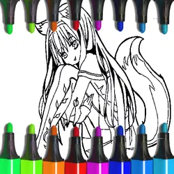 Anime Fox Girl Cute Coloring Pages thumbnail